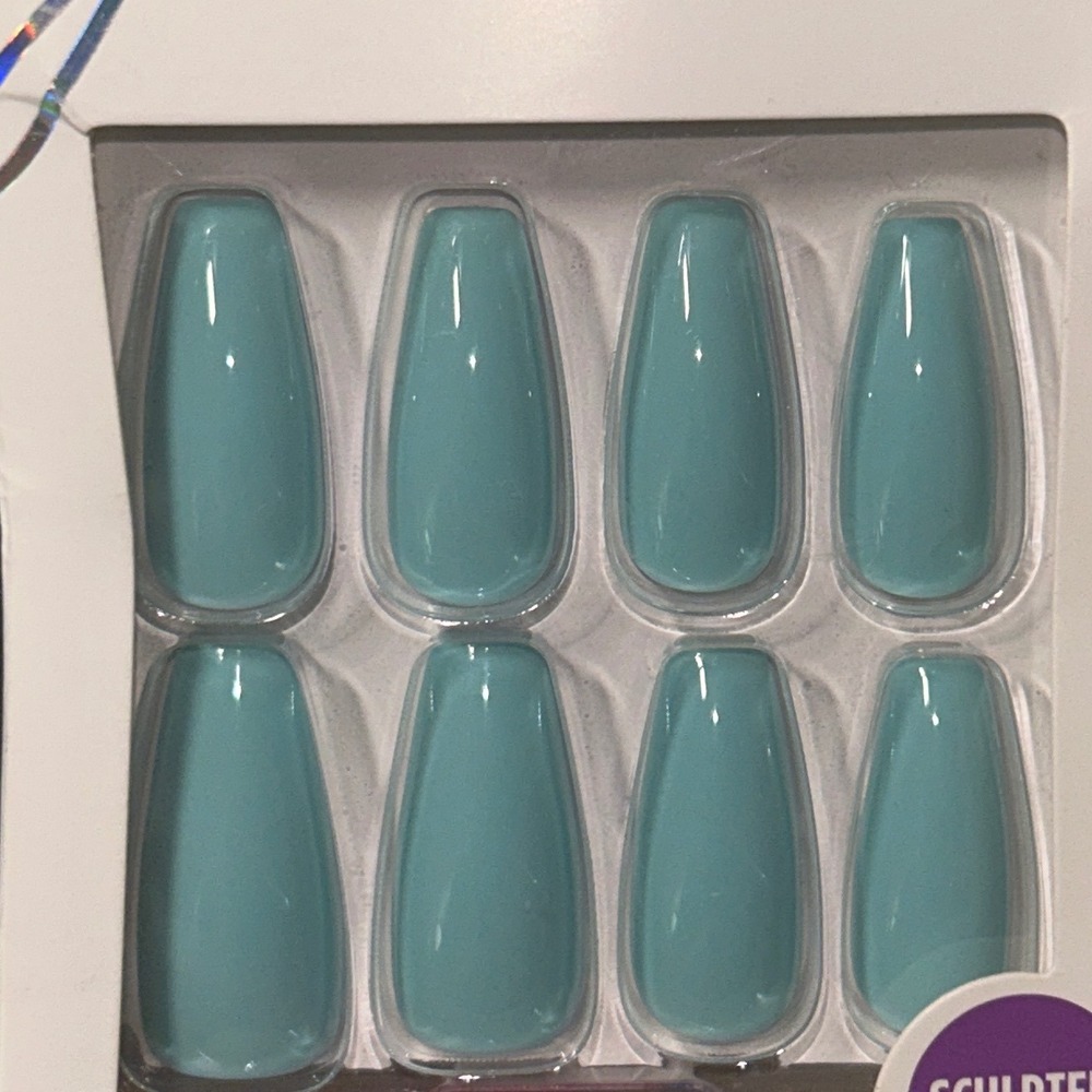 KISS Gel Fantasy High Volume Sculpted Long Nails Teal Blue Nails Glue Included